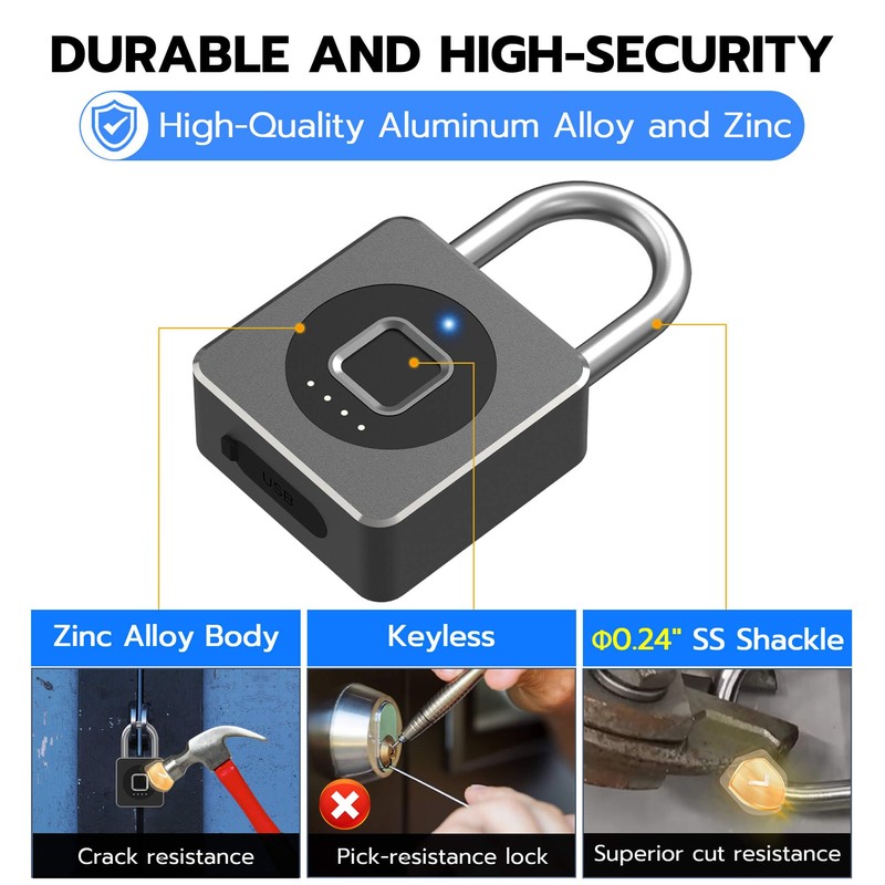 eLinkSmart Fingerprint Gym Locker Lock, Keyless Biometric Padlock, Weatherproof Electronic