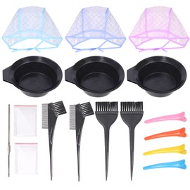 Glarks 25Pcs 3 Set Professional Hair Coloring Kit, Hair Highlight Cap with Metal Hook, Disposable Hair Dye Shawl, Gloves, Dye Brush, Mixing Bowl, Angled Comb and Brush, Hair Clip Set for Hair Dyeing
