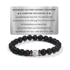 TOLOWOBK Sobriety Gifts for Men Women Sober Gifts Moonstone Sobriety Bracelet for Men Women with Wallet Card Anniversary Valentines Birthday Gifts for Men Dad Husband Proud of You AA Recovery Gifts