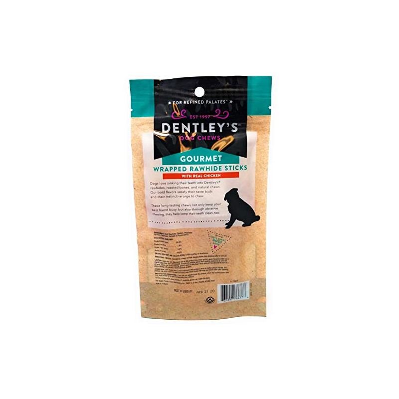 Dentley's Gourmet Wrapped Rawhide Sticks Dog Treats - Chicken
