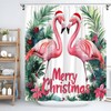 Christmas Flamingo Shower Curtain Tropical Birds with Xmas Hat Xmas
