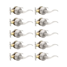 Mengico 10 Pack Satin Nickel Door Handles, Privacy Interior Door Lever, Heavy Duty Wave Style Bed/Bath Door Locks Interior Door Knobs, Reversible for Right/Left Handed