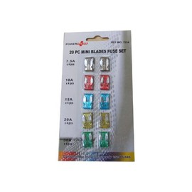 PowerPlus 20 Piece Mini Blade Car Fuses Set: 7.5A, 10A, 15A, 20A, 30A