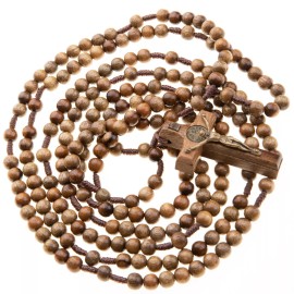 20 Decade Wood Rosary Catholic 7mm Brown Beads Corded St Benedict Crucifix 43"
