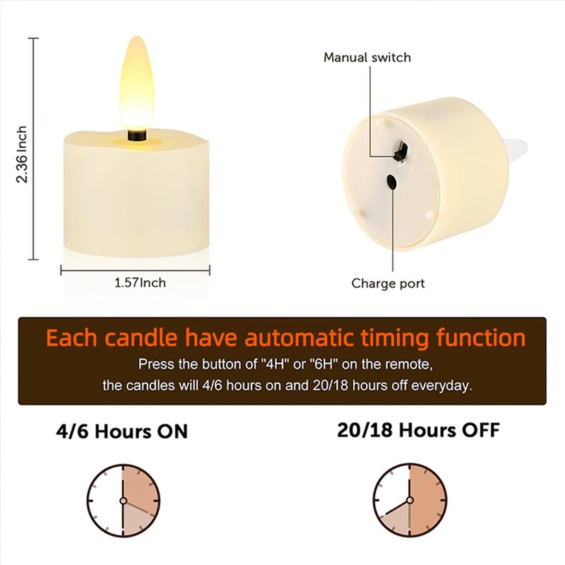 Elecphbo 6 Pack Remote Control LED Tea Lights, Rechargeable Flameless