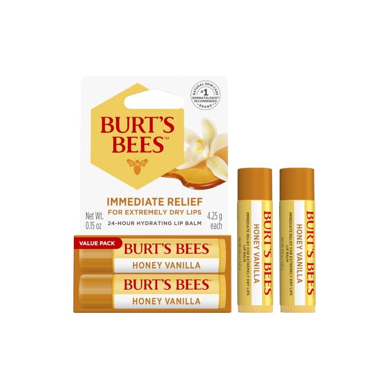 Burt’s Bees Honey Vanilla 24-Hour Hydrating Lip Balm, Value Pack,