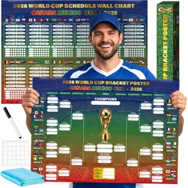 2-Piece Dry Erase Soccer Tournament Bracket Poster Pack – Reusable 16.5x23 Inch Wall Chart Match Schedule Tracker with Marker & Wipe Cloth, Global Football Fan Keepsake Gift & Watch Party Decor