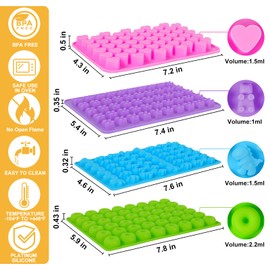 Silicone Gummy Bear Molds,4Pcs Non-stick Chocolate Candy Molds with 2 Droppers Including Mini Dinosaur, Bear Shape, Hearts and Mini Donut
