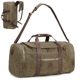 Densata 60L Duffle Bag for Men, Nomad Waxed Canvas Travel Duffel Bag Vintage Genuine Leather Travel Handbag Upgraded Weekender Overnight Backpack with Shoes Compartment (Vintage Black, X Large-60L)