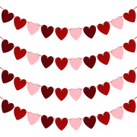 Pack of 4 Heart Paper Garland, Pink Decoration, Hanging Heart Garland, Decorations for Birthday, Wedding Garland, Birthday Decoration, Children's Birthday (6 x 7 cm)