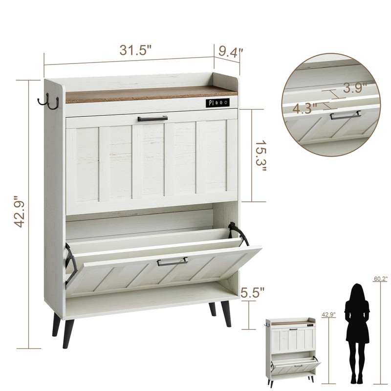 ChooChoo Shoe Storage Cabinet with 2 Flip Drawers, Deodorizing Shoe