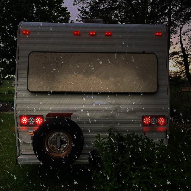 Partsam Rectangular Triple LED Trailer Tail Light Red RV Camper