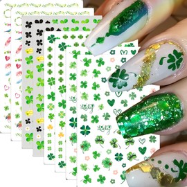 8 Sheets St. Patrick's Day Nail Stickers for Nail Art, 3D Self-Adhesive Shamrock Nail Decals Lucky Clover Nail Design Luck of The Irish Nail Supplies Nail Stickers for Women Holiday Nails Decorations