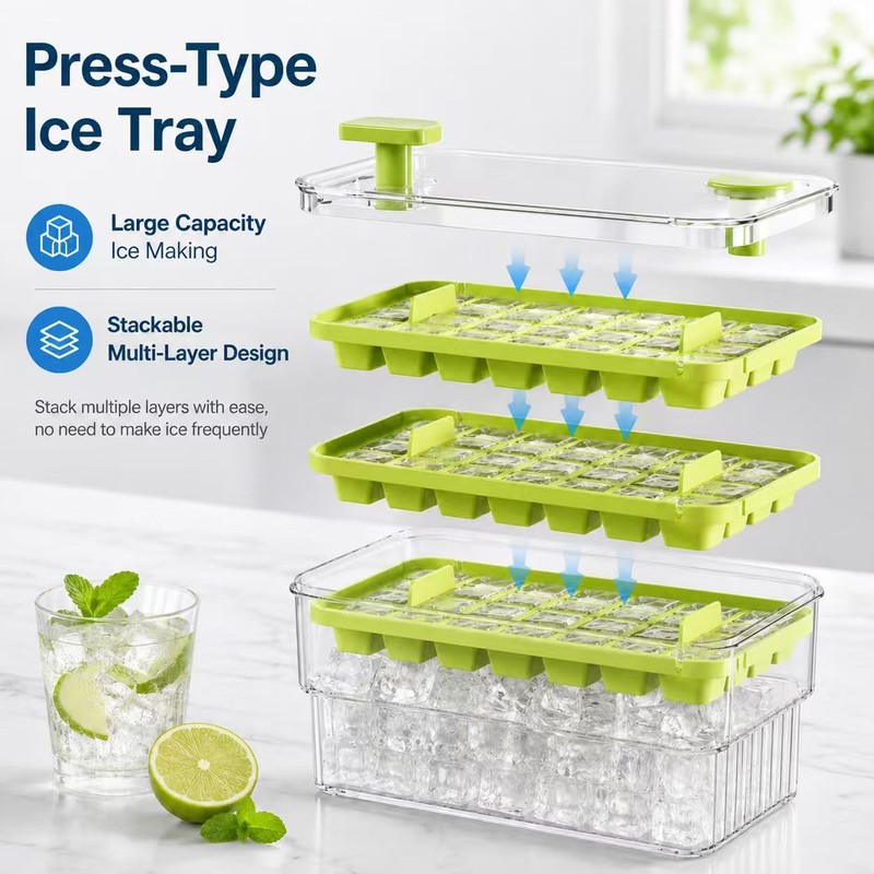 Ice Cube Trays with Storage Bin, 84 Cubes Ice Maker