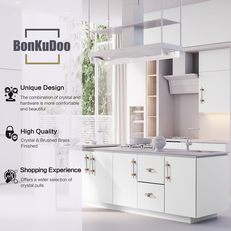 BonKuDoo Glass Crystal Drawer Pulls 5 Inch, Champagne Bronze Cabinet