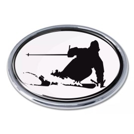 skiing white chrome auto emblem decal usa made