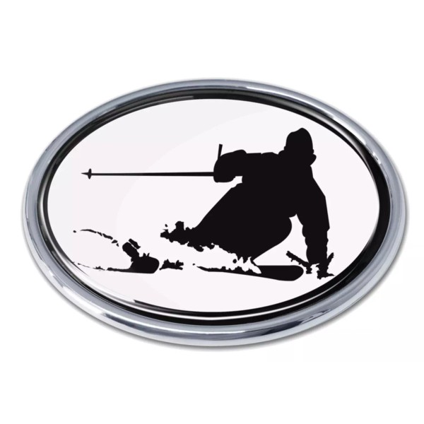 skiing white chrome auto emblem decal usa made