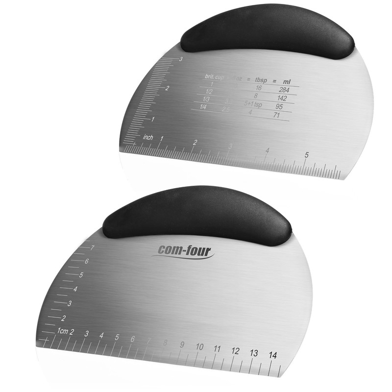 COM-FOUR® Premium Dough Spatula, Stainless Steel Dough Cutter with Plastic