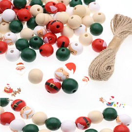 120PCS Wooden Beads Colored Natural Wood for Craft, Round Wood Beads with 65.6 Feet Twine for DIY Party Festival Decoration (20mm) YIGUANXIN