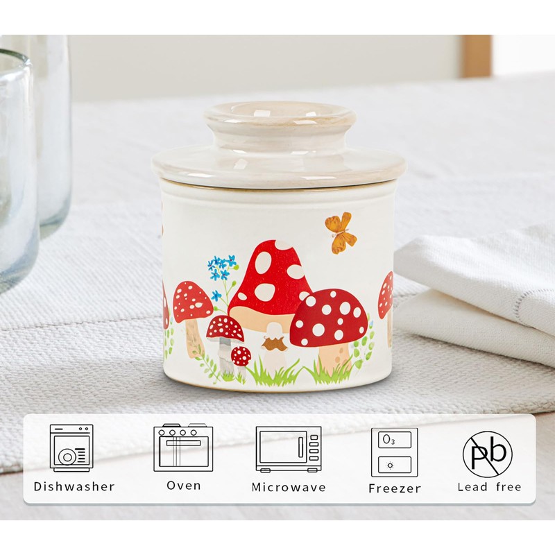Mushroom Butter Crock For Counter With Water Line French Butter