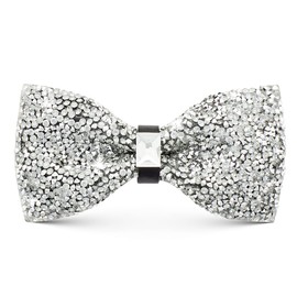 Youteer Rhinestone Bow Ties for men, Adjustable Length Sequin Pre-Tied Bow Ties with Rose Brooch for Wedding and Party, A-Sliver