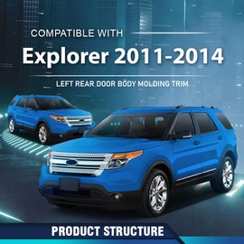 PIT66 Rear Left Lower Door Body Molding Trim Driver Side Compatible with Ford Explorer 2011-2014 BB5Z7825557BA Chrome Black