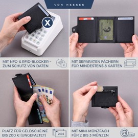 VON HEESEN Slim Wallet with RFID Protection - Mini Wallet Men & Women Small - Credit Card Holder - Wallet Small, Black Saffiano, Mini coin compartment