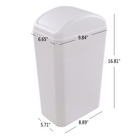 Vababa 1 Pack 3 Gallon Plastic Swing Top Trash Can, Slim Garbage Bin with Swing-Lid, White