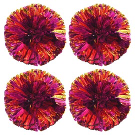 PATIKIL Cheerleading Pom Poms, 4 Pack PET Cheer Pom with Finger Holes for Sport Game Team Spirit Fun Dance Stage Events, Rose Red Golden