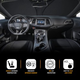 D-Lumina Windshield Sunshade for 2015-2022 Dodge Challenger Coupe, Redeye, RT Scat Pack, SRT Hellcat, RT, GT, Widebody, Foldable Front Sun Visor for UV Rays & Sun Heat Protection Interior Accessories