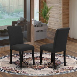East West Furniture ABP6T24 Parson Upholstered Dining Chairs Includes Wirebrushed Wooden Structure with Black Linen Fabric Seat and Simple Back