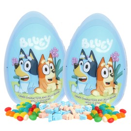 Sweetzo - Jumbo Prefilled Bluey Easter Eggs, With Jelly Beans, Hard Candies and Character Stickers, Gift Basket Stuffers for Boys (Pack of 2)