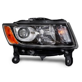 HEADLIGHTSDEPOT Black Housing Halogen Headlight Compatible with Jeep Grand Cherokee 2014-2016 Includes Right Passenger Side Headlamp