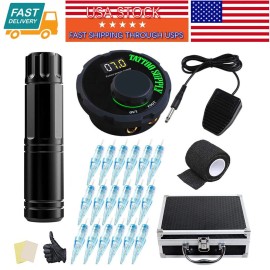 Unbranded 1PACK Tattoo Machine Power Supply Guns Pen Kit with 20 Needles Tips Complete set
