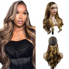 Weeybay 4x4 HD Transparent Lace Front Wigs Body Wave P4/27 Highlight Ombre Honey Blonde 100% Unprocessed Human Hair Wig Baby Hair 24 Inch