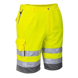 Portwest E043 Hi-Vis Summer Polycotton Shorts Yellow/Gray, Small