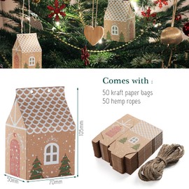 HSEAMALL 50PCS Christmas Party Gift Boxes,Kraft Paper Treat Candy Box Sweet Wedding Favour Boxes Xmas Gift Bag for Wedding Birthday Party Christmas Baby Shower