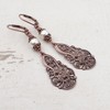 Lacy Filigree Drop Earrings with Ivory-Colored Austrian Crystal Simulated Pearls