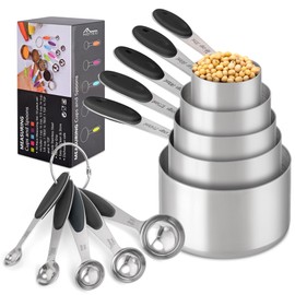 HOTEC Stainless steel Measuring Cups and Spoon Set, 10pcs Black