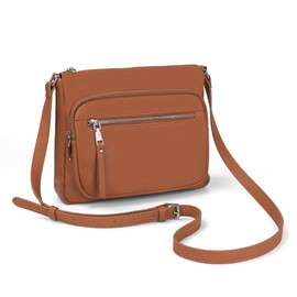 befen Genuine Leather Crossbody Bags for Women, Brown Shoulder Bag for Women Crossbody Purse for Women Medium Size Shoulder Handbags Anti Theft Handbags with Adjustable Strap and Multi Zip Pockets