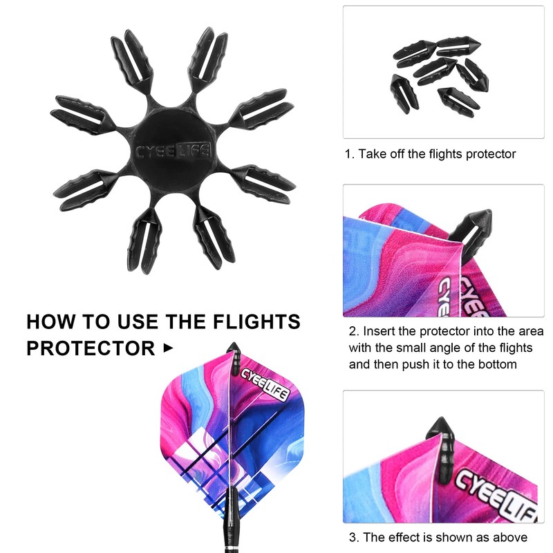 CyeeLife-48pcs Dart Flights + 32pcs Plastic Flight Protectors-Standard Dart Flight