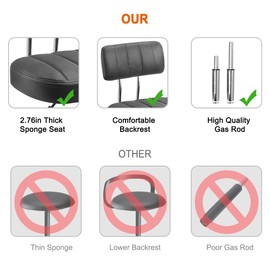 JOSTZHXIN Office Desk Chair with Wheels, Rolling Stool with Backrest Height Adjustable, Swivel Stool with Low Back Lumbar Support, Square PU Leather Swivel Chair with Back