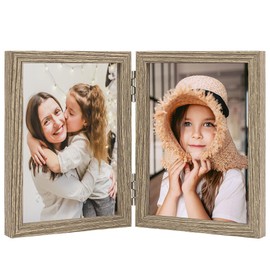 ORIVAN 3.5x5 Double Picture Frames Hinged Folding Photo Frames Vertical Stand Frames (Wood Grain)