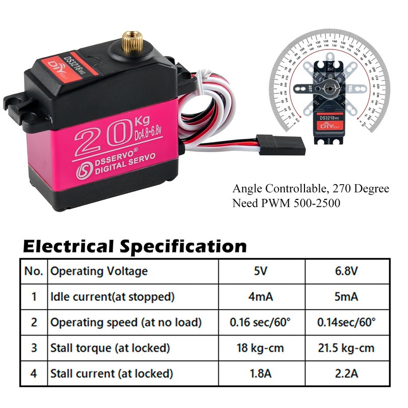 Wishiot 2PCS 20kg DS3218 Servo 270 Degree High Torque Waterproof