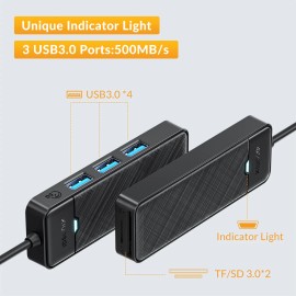 idsonix 5Ports USB3.0 Type A HUB Adapter SD/TF Card Reader Multiport Splitter For Laptop