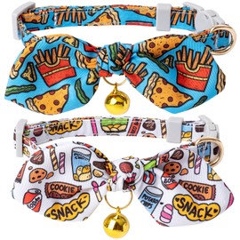 Faygarsle 2 Pack Breakaway Cute Cat Collars with Bow Ties Pattern with Pizza Snacks for Female and Male Cats
