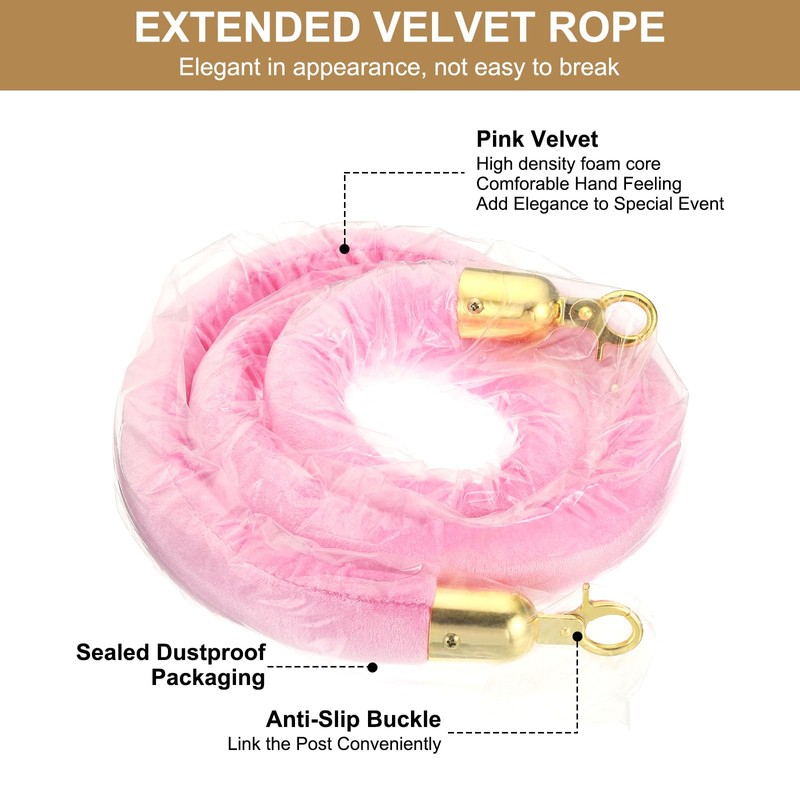 PATIKIL 5 Feet Pink Velvet Stanchion Rope, 4 Pack Crowd