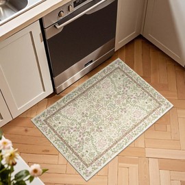 Jinchan - Alfombra clásico floral de 2 x 3 pulgadas, lavable a máquina, pequeña alfombra abstracta bohemia, ultrafina, de pelo bajo, para recámara, cocina, oficina, verde/morado