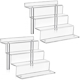 WISIEW 2 Pack Acrylic Display Risers - 4 Tier Shelf Cupcake Stand, Clear Perfume Organizer, 12 Inch Riser Stand for Figures, Desserts & Party Decor