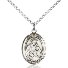 bliss Sterling Silver Saint Ann Medal Mothers Oval Pendant Necklace With Chain